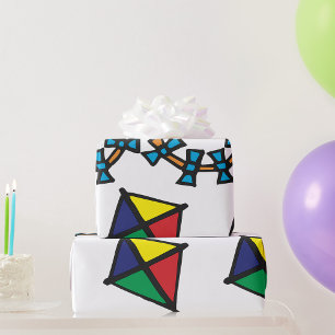 Kleurvolle geometrische vlieger met boogstaart cadeaupapier