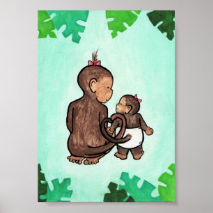 Kleurvolle Jungle Apen Kunstprint-Apenzusters Poster