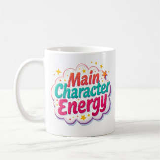 Kleurvolle koffiemok met hoofdpersonage-energie