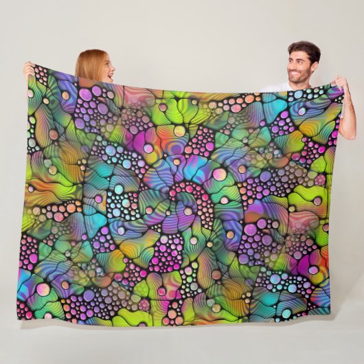 Kleurvolle Stippen Spirals Handschilderen 1 Fleece Deken (In situ)