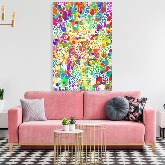 Kleurvolle Stippen Spirals Handschilderen 2 Canvas Afdruk (Insitu (Woonkamer))