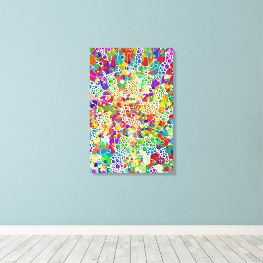 Kleurvolle Stippen Spirals Handschilderen 2 Canvas Afdruk (Insitu (Houten vloer))