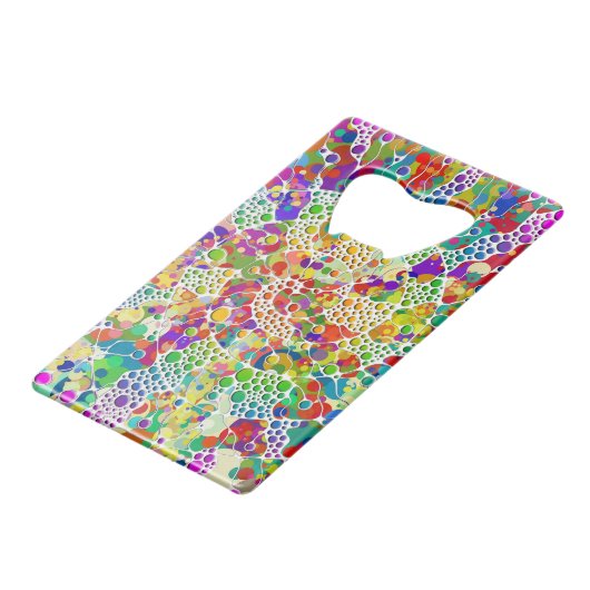 Kleurvolle Stippen Spirals Handschilderen 2 Creditkaart Flessenopener (Voorkant Gekanteld)