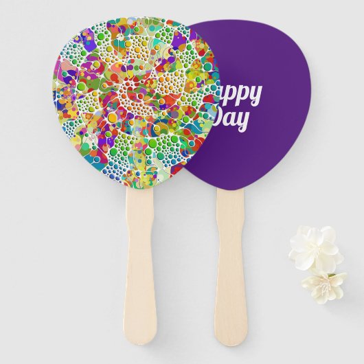 Kleurvolle Stippen Spirals Handschilderen 2 Handwaaier (Voorkant en achterkant)