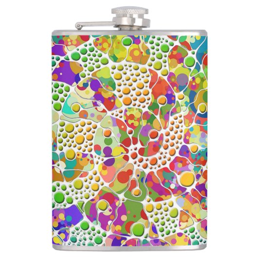 Kleurvolle Stippen Spirals Handschilderen 2 Heupfles (Voorkant)