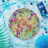 Kleurvolle Stippen Spirals Handschilderen 2 Papieren Bordje (Feest)