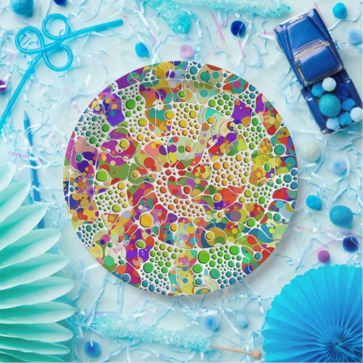 Kleurvolle Stippen Spirals Handschilderen 2 Papieren Bordje (Feest)