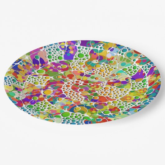 Kleurvolle Stippen Spirals Handschilderen 2 Papieren Bordje (Gekanteld)