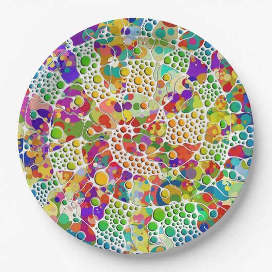 Kleurvolle Stippen Spirals Handschilderen 2 Papieren Bordje (Voorkant)