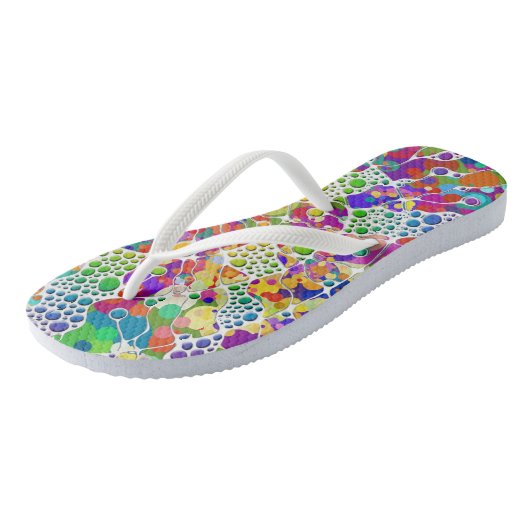 Kleurvolle Stippen Spirals Handschilderen 2 Teenslippers (Schuin)