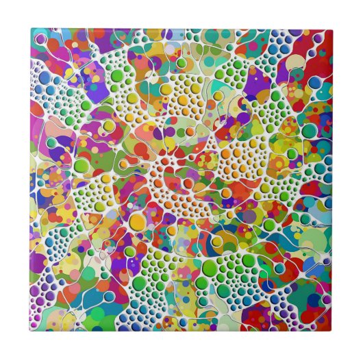 Kleurvolle Stippen Spirals Handschilderen 2 Tegeltje (Voorkant)