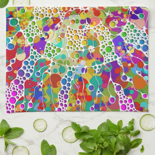 Kleurvolle Stippen Spirals Handschilderen 2 Theedoek (Gevouwen)