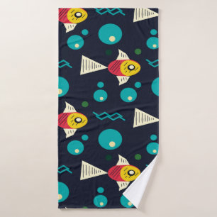 Kleurvolle vis met golven in het zee. Geometrie vo Badhanddoek