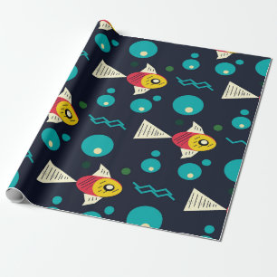 Kleurvolle vis met golven in het zee. Geometrie vo Cadeaupapier