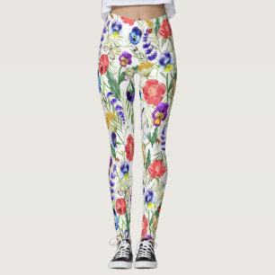 Kleurvolle Waterverf Wilde bloemen papavers Leggin Leggings