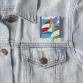 Kleurvolle zeilboten vierkante button 5,1 cm (In situ)