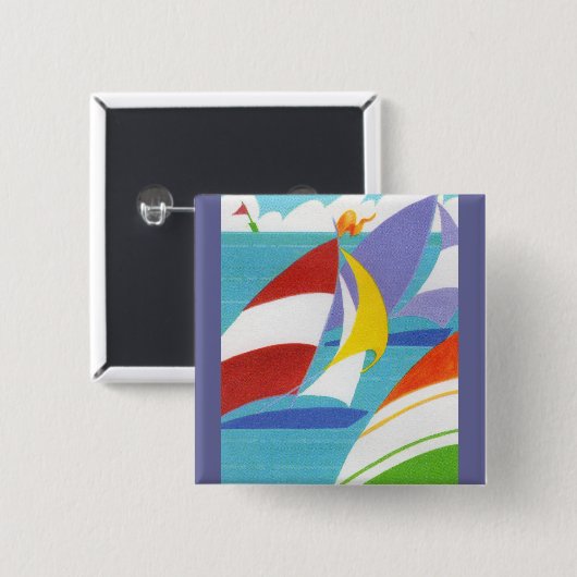 Kleurvolle zeilboten vierkante button 5,1 cm (Voorkant /achterkant)