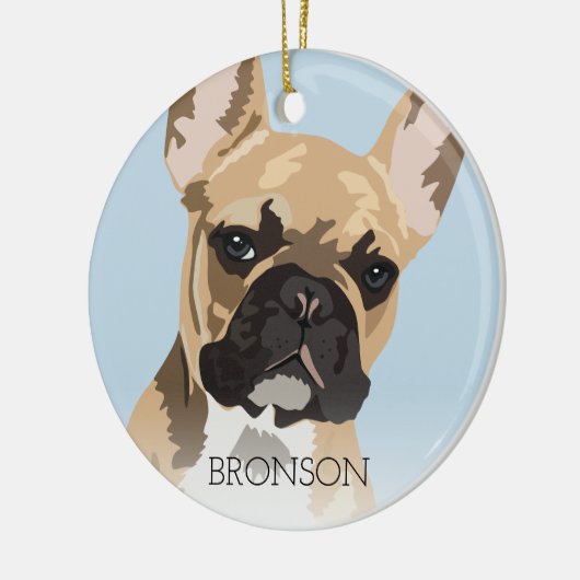 Kleurvos Franse Bulldog Kerstmis Keramisch Ornament (Links)