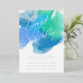 Kleurwasblauw groen Afstudeerder Partij Zilver Folie Uitnodiging (Staand Voorkant)