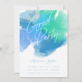Kleurwasblauwe groene Afstudeerder partijuitnodigi Kaart (Voorkant)