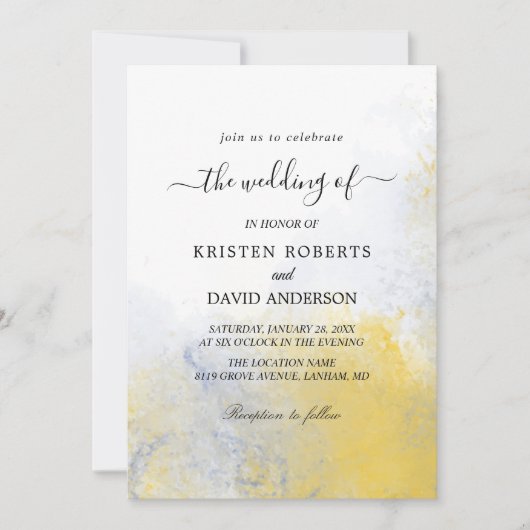 kleurwasgele en blauwe trouwuitnodiging kaart (Voorkant)