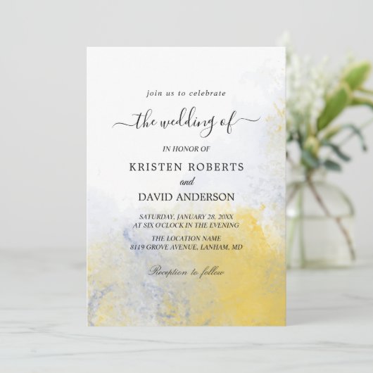 kleurwasgele en blauwe trouwuitnodiging kaart (Staand voorkant)