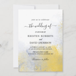 kleurwasgele en blauwe trouwuitnodiging kaart