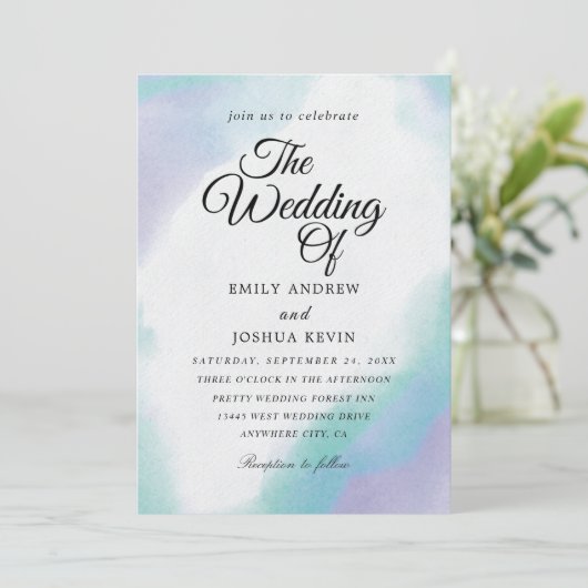 kleurwasprogramma | blauwgroen en paarse trouwuitn kaart (Staand voorkant)