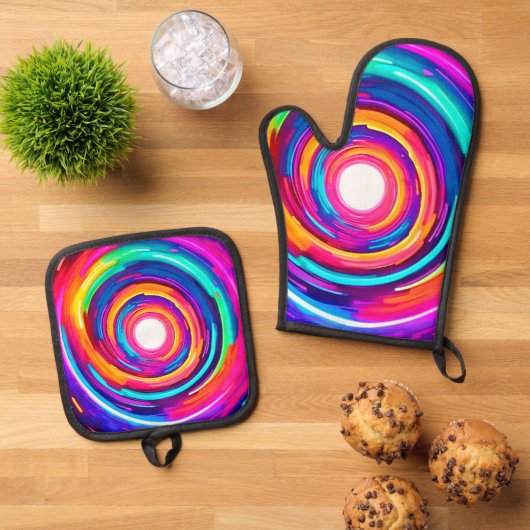 Kleurwervel: Dynamisch ontwerp Ovenwant & Pannenlap Set (Top down)