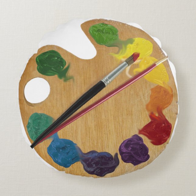 Kleurwiel voor paletregenboogkleuren van kunstenaa rond kussen (Voorkant)