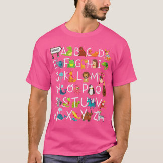 Kleuteralfabet Cute Dieren ABC's AZ Leren T-shirt