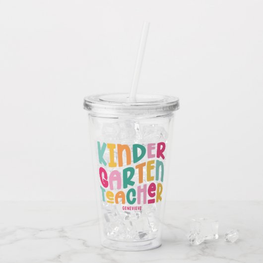 Kleuterleerkracht | Kleurrijke typografie Acryl Drinkbeker (Achterkant ijs)