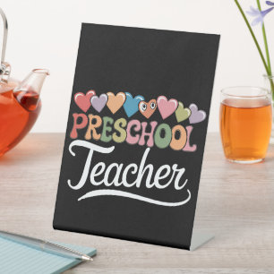 Kleuterleraar Eerste Dag Groovy Terug naar School  Reclamebord Met Voetstuk