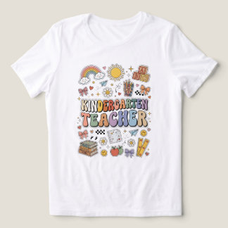 Kleuterleraar Retro Regenboog Groovy T-Shirt