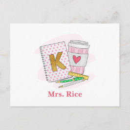 Kleuterlerares Roze Stip Preppy Boek Koffie Briefkaart