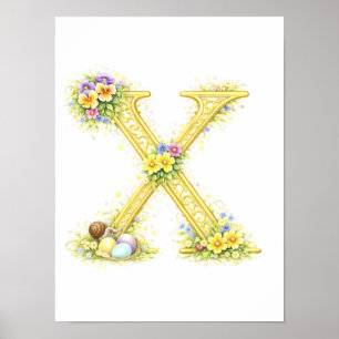 Kleuterletter X Baby Slak Initiaal Gouden Bloemmot Poster