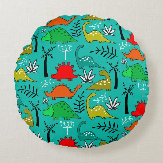 Kleuters dinosaurussen kinderkamer decor rond kussen (Voorkant)