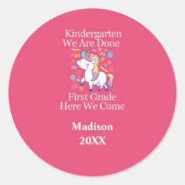 Kleuterschool Afsluiting naar Eerste Klas Eenhoorn Ronde Sticker