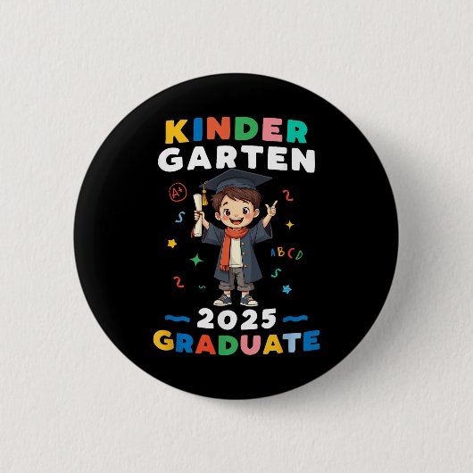 Kleuterschool Afstuderen 2025 Jongens Kinder Afstu Ronde Button 5,7 Cm (Voorkant)