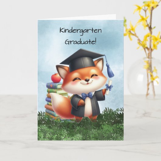Kleuterschool Afstuderen Boy Fox Gefeliciteerd Kaart (Gele Bloem)