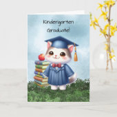 Kleuterschool Afstuderen Meisje Kat Gefeliciteerd Kaart (Gele Bloem)