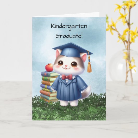Kleuterschool Afstuderen Meisje Kat Gefeliciteerd Kaart (Gele Bloem)