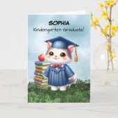 Kleuterschool Afstuderen Meisje Kat Gefeliciteerd Kaart (Gele Bloem)