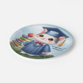 Kleuterschool Afstuderen Meisje Kat Gefeliciteerd Papieren Bordje (Gekanteld)