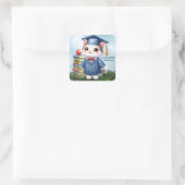 Kleuterschool Afstuderen Meisje Kat Gefeliciteerd Vierkante Sticker (Tas)