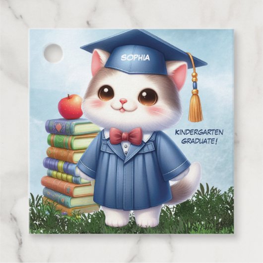 Kleuterschool Afstuderen Schattige Kat Meisje Bedankjes Labels (Voorkant)