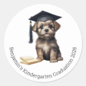 Kleuterschool Afstuderen Scruffy Puppy Ronde Sticker (Voorkant)