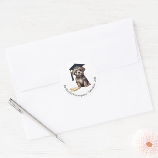Kleuterschool Afstuderen Scruffy Puppy Ronde Sticker (Envelop)