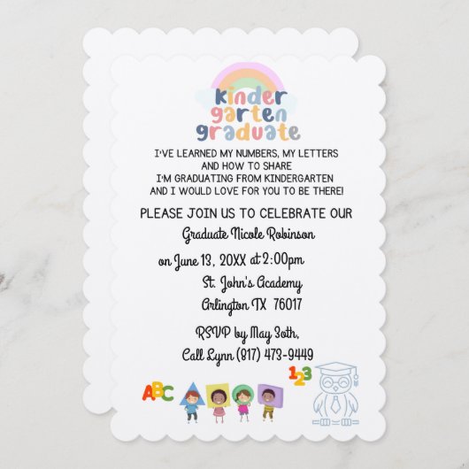 Kleuterschool Afstuderen uitnodigen Kaart (Voorkant / Achterkant)
