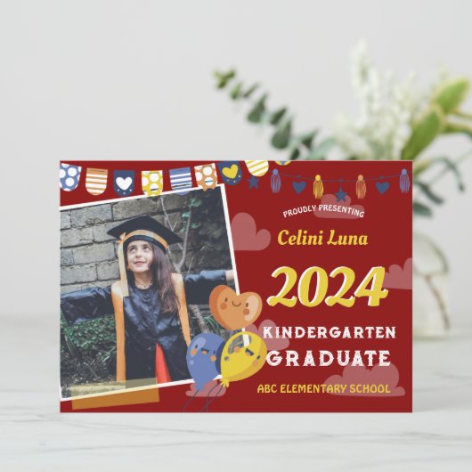 Kleuterschool Afstuderen Uitnodiging met Foto (Staand voorkant)